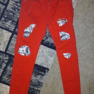 Bold Red Distressed Skinny Jeans for Men